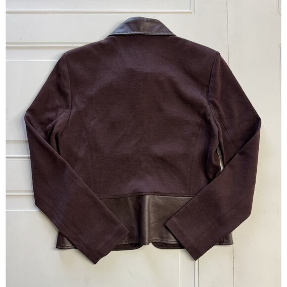 NWT $1495 St John Collection Brown Size 8 Wool Blend Leather Silk Jacket - Picture 8 of 8